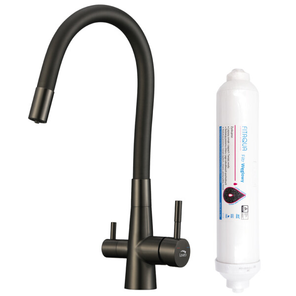 Laveo - Riveco - dřezová baterie stojánková s elastickým ramenem + filtr, grafit BRIB968D