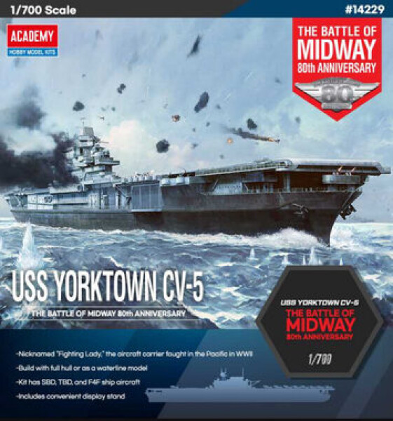 Academy Model Kit loď 14229 USS Yorktown CV-5 Battle of Midway 1:700