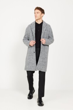AC&Co Altınyıldız Classics Men's Gray Oversize Loose Cut Mono Collar Woolen Cuff Coat