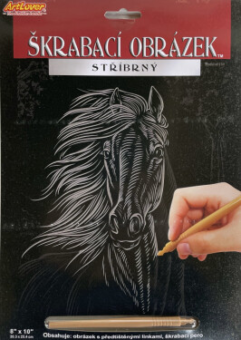 Škrabací obrázek stříbrný 20x25cm Kůň