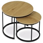 Set 2 ks stolků, MDF deska, dekor divoký dub, kovová podnož, černý lak