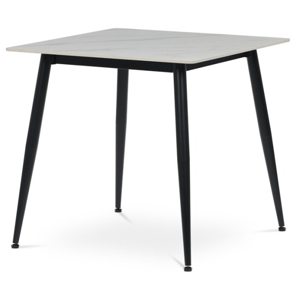 Stůl jídelní 80x80 cm, keramická deska bílý mramor, černé kovové nohy