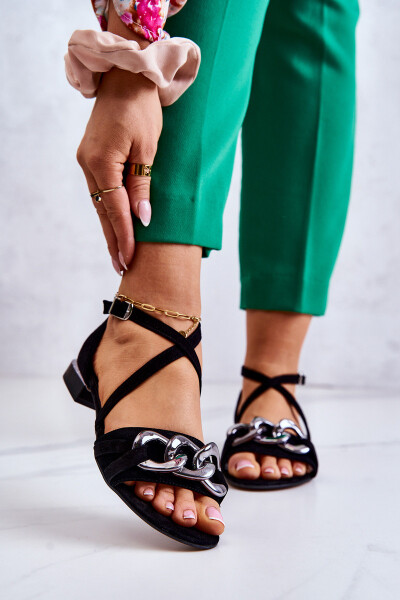 Dámské semišové sandály s řetízkem Laura Messi 2365 Černá 36