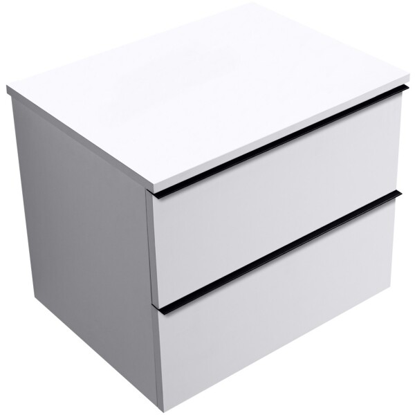 CERANO - Koupelnová skříňka Velora - bílá matná, úchytka černá + deska pod umyvadlo Navira Slim - 18 mm - 70x54,8x46,5 CER-664720