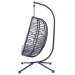 Zahradní závěsné křeslo, výplet antracit umělý ratan, potah šedá látka