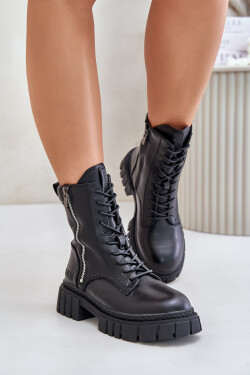 Zateplené boty workerky dámské z eko kůže Big Star MM274578 Černé 40