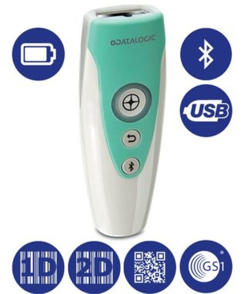 DATALOGIC RIDA DBT6400 HC / mobilní 2D snímač / IP50 / nemocniční / USB kabel / baterie / USB / bílá (DBT6400-HC)