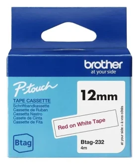 Brother BTAG-232 / Páska do tiskárny štítků / červený tisk / bílý podklad / 12 mm / 4 m (BTAG232)