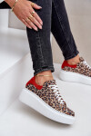 Kožené sneakerky na platformě s leopardím vzorem Zazoo 3346 hnědo-červené 40