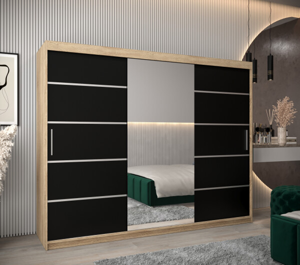 Šatní skříň Abi V2 Barva korpusu: Dub Sonoma, Rozměry: 250 cm, Dveře: Černá
