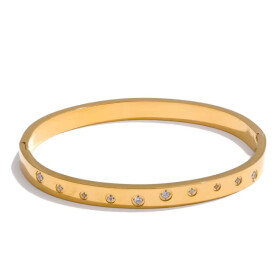 Pevný bangle náramek Delia Gold - chirurgická ocel, Zlatá