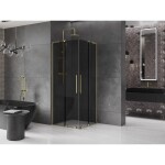 MEXEN/S - Velar L Duo sprchový kout, posuvné dveře 90 x 90, grafit, zlato 871-090-090-02-43-50