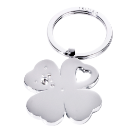 TROIKA klíčenka - čtyřlístek, kovová, Swarovski, stříbrná