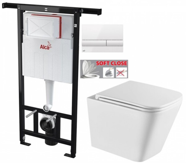 ALCADRAIN Jádromodul - předstěnový instalační systém s bílým tlačítkem M1710 + WC INVENA FLORINA WITH SOFT, včetně soft/close sedátka AM102/1120 M1710 FL1