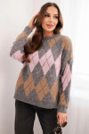 Svetr dámský s ajurem a kulatým výstřihem v diamond s vlnou šedý UNI
