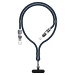 Dudao L20Max modrá / Datový kabel / 4v1 / USB-C / Lightning / USB-A / šňůrka na krk / 65W