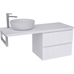 CERANO - Koupelnová skříňka Carole - bílá matná rýhovaná + deska pod umyvadlo Navira Pro - 36 mm + konzole chrom - 160x46x51,6 CER-408199