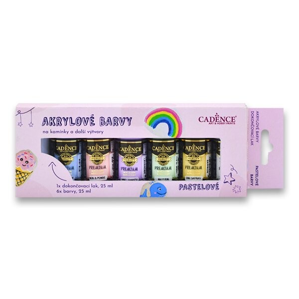 Cadence Cadence, 902270, sada akrylových barev se závěrečným lakem, 25 ml, pastelové odstíny, 7 ks