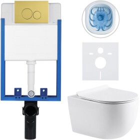 CERANO - Kompletní WC set Profi/Felci - bílá lesklá - WC tlačítko Duo/Zlatá - pro zazdění - 52,5x36 CER-8050BD84320