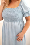 Dámské šaty plus size s krátkým rukávem a řasením z tencelu maxi světle džínová UNI