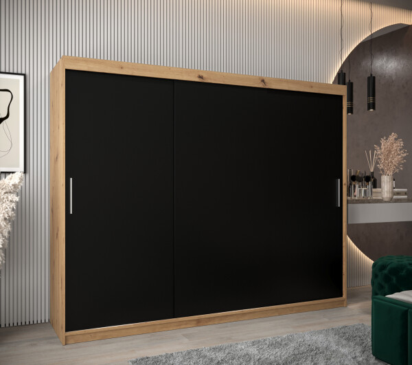 Šatní skříň Abi T0 s posuvnými dveřmi Barva korpusu: Dub artisan, Rozměry: 250 cm, Dveře: Černá