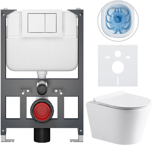CERANO Kompletní WC set Basic/Carlito - bílá lesklá - WC tlačítko Maxio/Bílá - závěsné - nízký modul - předstěnová instalace - 48,5x36,5 cm