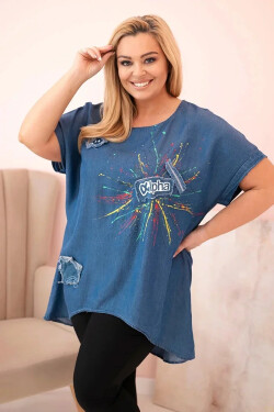 Dámská halenka Plus Size s nášivkami džínovina UNI