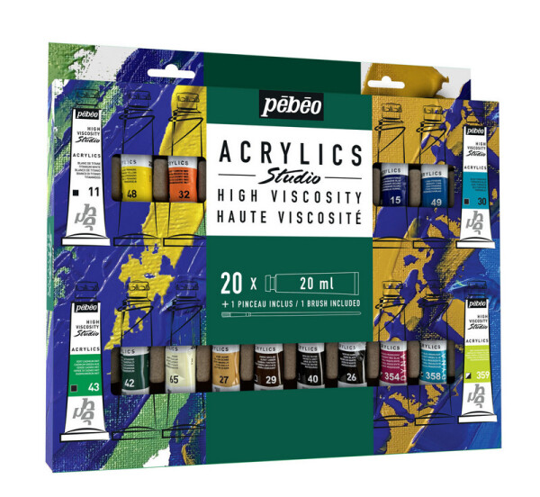Pébéo Studio Acrylic sada 20 x 20 ml + štětec, nový obal