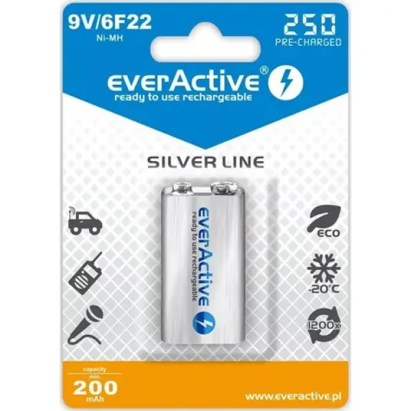 EverActive Silver Line nabíjecí baterie 9V (6F22) 250 mAh 1ks / Ni-MH (EVHRL22-250)