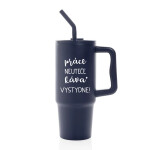 PRÁCE NEUTEČE, KÁVA VYSTYDNE! - modrý cestovní termohrnek 900 ml