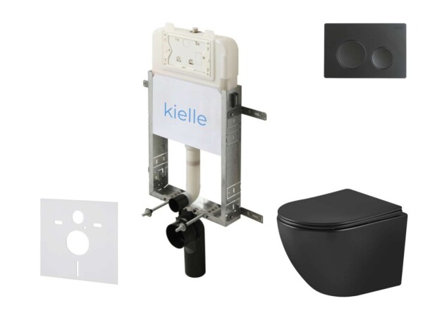 Kielle - Genesis New Set předstěnové instalace, klozetu Oudee, Vortex Rimless+, sedátka softclose a tlačítka Gemini New I, matná černá 30528SZ91