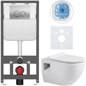 CERANO - Kompletní WC set Basic/Dure - bílá lesklá - WC tlačítko Dualo/Stříbrná - závěsné - předstěnová instalace - 51x35 CER-8050BD85895