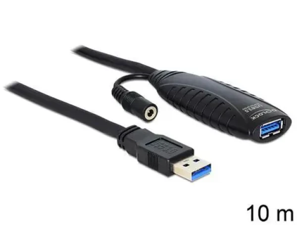 DeLock 83415 černá / Prodlužovací kabel USB / USB 3.2 Gen 1 / A samec - A samice / aktivní / 10 m (83415)