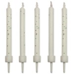 Svíčky dortové s držáky, sada 10ks, 55mm - bílé, třpytky