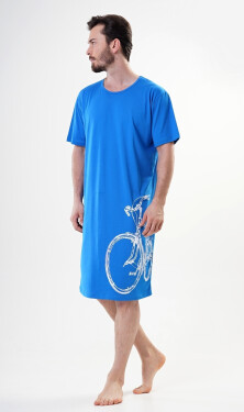 Pánská noční košile s krátkým rukávem Velké kolo - modrá - Vienetta modrá s potiskem XXL