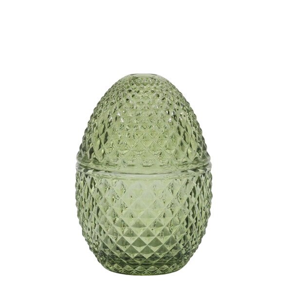 Chic Antique Skleněná dózička Egg Olive, zelená barva, sklo