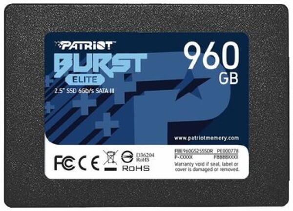 Patriot Burst Elite 960GB / SSD / 2.5" SATA III / R: 450MBs / W: 320MBs / IOPS 40K 40K / MTBF: 2mh (PBE960GS25SSDR)