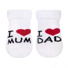 Kojenecké froté bavlněné ponožky I Love Mum &amp; Dad, bílé, vel. 56-62 (0-3m)