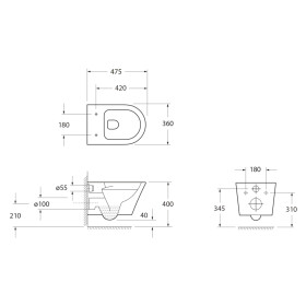 SAPHO - PACO SHORT závěsná WC mísa, Rimless, 36x47,5cm, bílá PZ1012SH