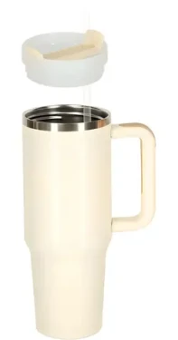 KIK krémová / Termohrnek s brčkem / 1200 ml / dvojitá stěna / brčko (KX3032_2)