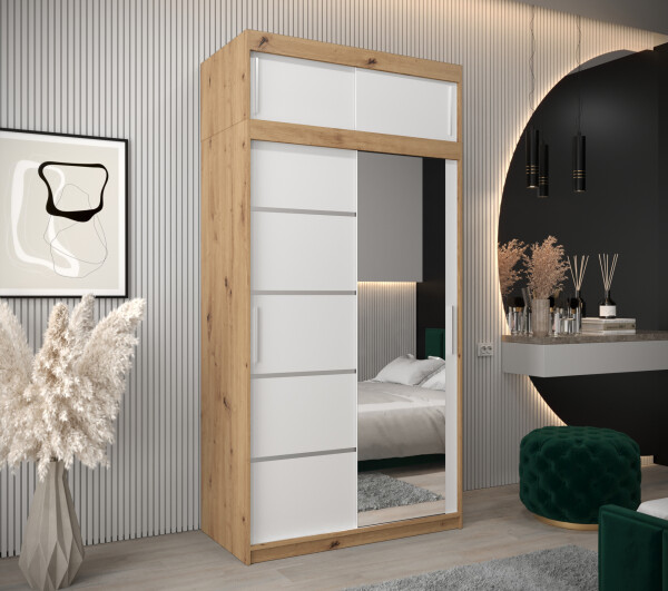 Šatní skříň Abi V2 s nástavcem Barva korpusu: Dub artisan, Rozměry: 120 cm, Dveře: Bílá