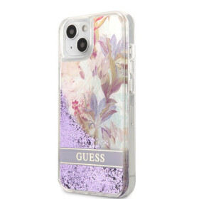 Pouzdro Guess Liquid Glitter Flower iPhone 13 mini Purple