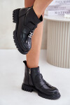 Kožené Kotníkové Boty Na Plochém Podpatku S Dekorací Zateplené Černé Asperra 41