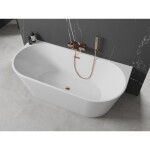 MEXEN/S - Oval vana volně stojící nástěnná 160 x 80, bílá, sifon a přepad růžové zlato 52671608000-60