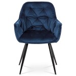 Jídelní židle, potah modrá sametová látka, kovová 4nohá podnož, černý lak