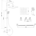 Erga Flova, sprchová souprava s termostatickou baterií a dešťovou hlavicí 20x20cm, černá matná, ERG-YKA-BP.FLOVA THERM 20 BLK