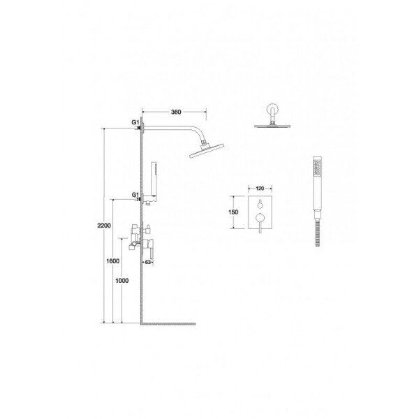 BESCO - Podomítkový sprchový set SLIM DECCO/ILLUSION II/VEO Zlatá broušená BABPDIIIBZ