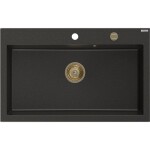 MEXEN/S - Elix granitový dřez 1-miska 800 x 500 mm, černá/zlatá metalik, sifon zlatá 6527801005-75-G