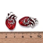 Kovový přívěsek - starostříbrný s červeným smaltem - srdce - 25 x 16 x 4 mm - 1 ks
