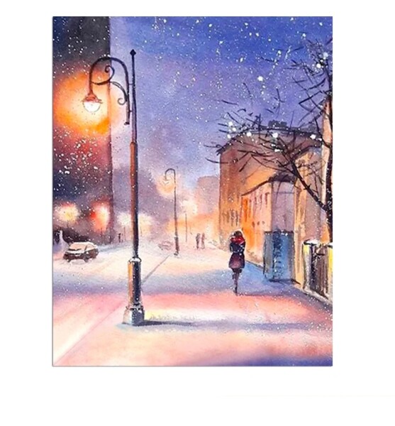 Antistresové omalovánky TSvetnoy TSvetnoy, LG083e, Diamond painting - diamantové malování, 40 x 50 cm, Zasněžená ulice